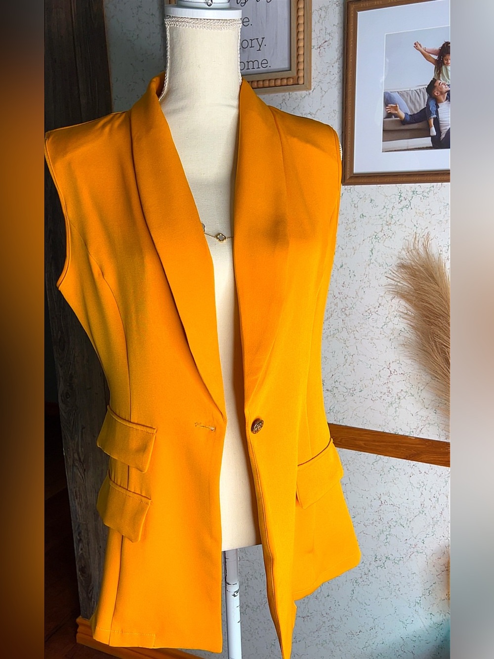 Sleeveless Blazer Vest - Mustard Yellow